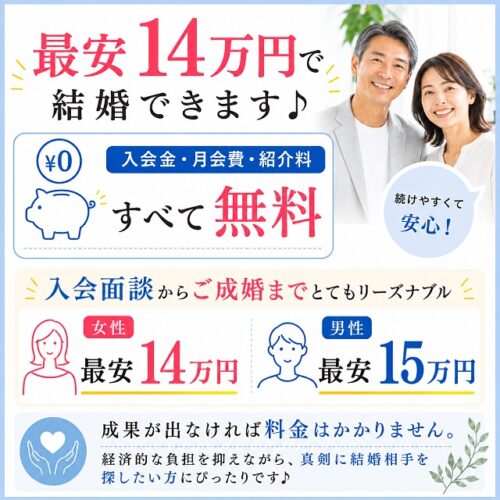 最安14万円で結婚相手が見つかります